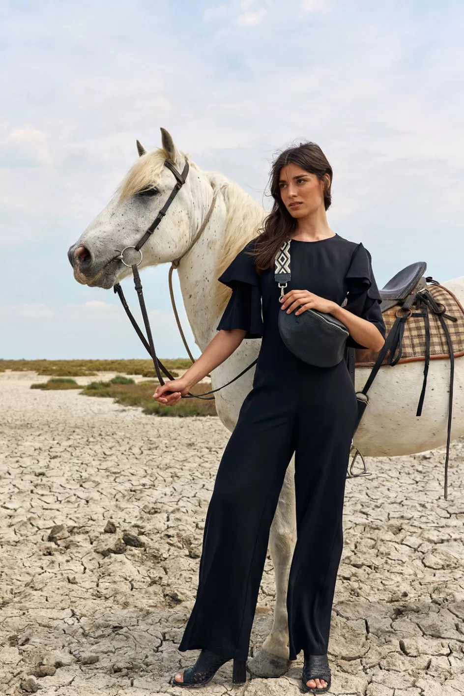 Lauren Vidal Pantalons-COMBINAISON A VOLANTS DIANA Noir