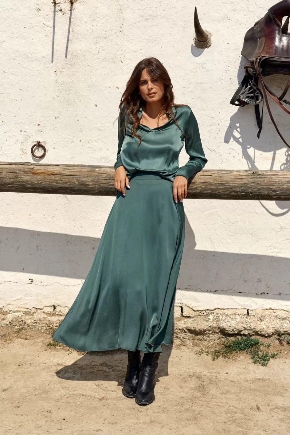 Lauren Vidal Robes & Jupes-JUPE LONGUE ÉVASÉE COME Green