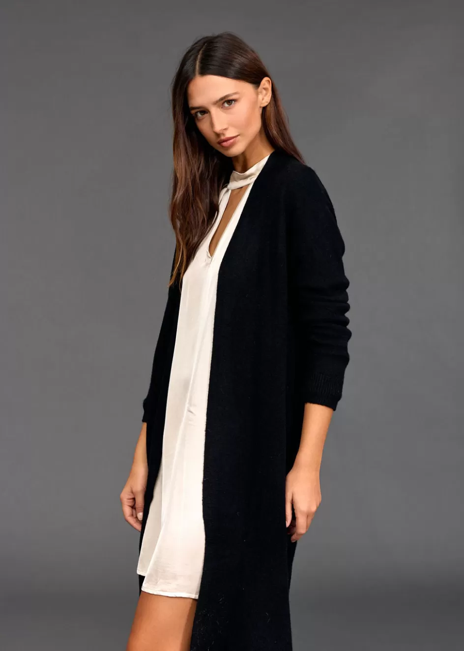 Lauren Vidal Pulls & Gilets-Long gilet en maille Tessie Noir