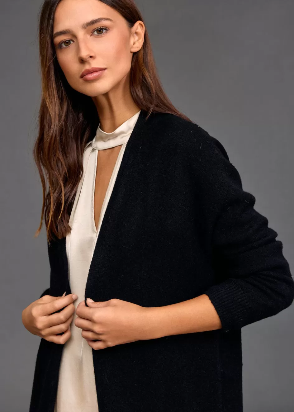 Lauren Vidal Pulls & Gilets-Long gilet en maille Tessie Noir