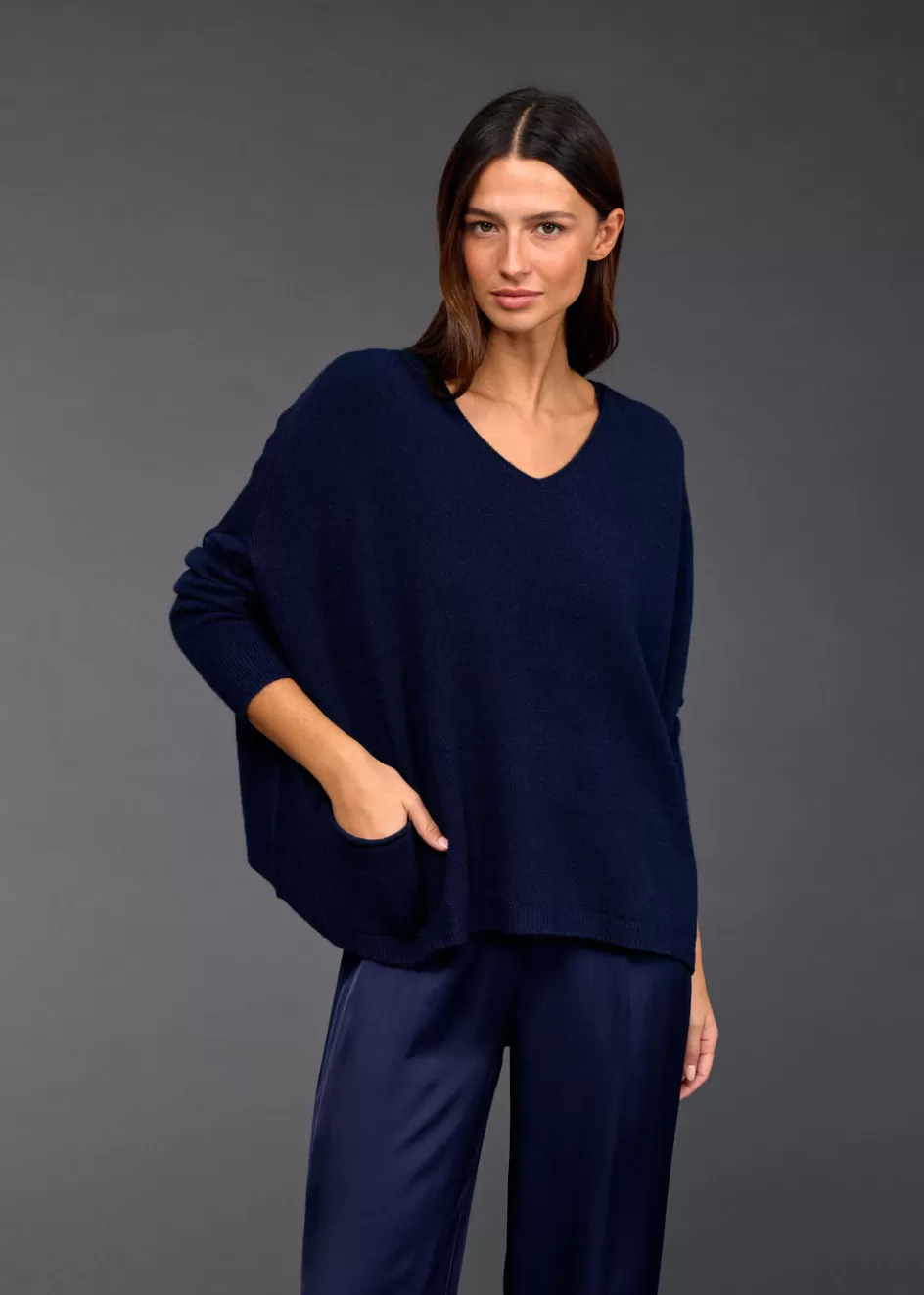 Lauren Vidal Pulls & Gilets-Poncho Col V Cléa Nuit