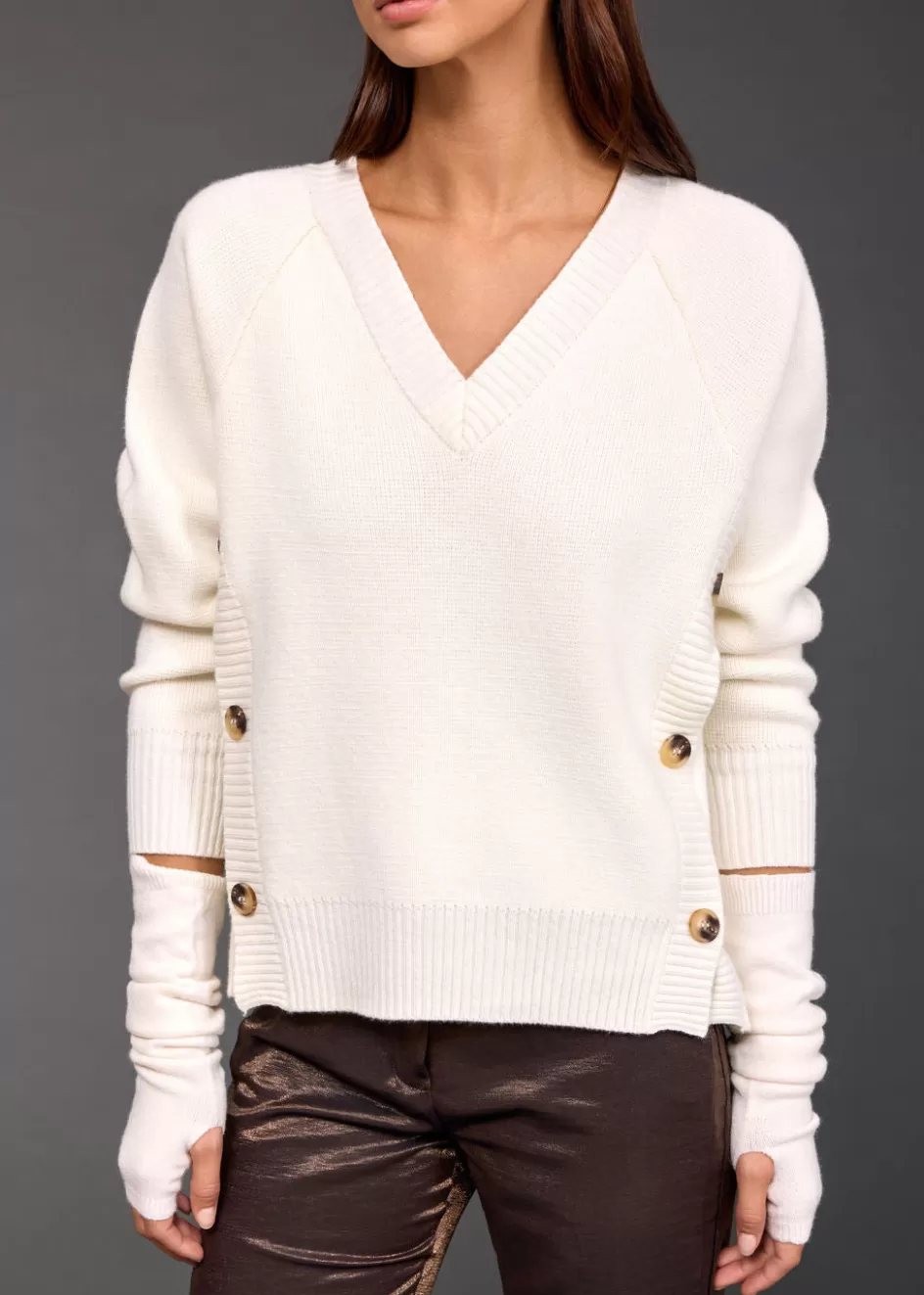 Lauren Vidal Pulls & Gilets-PULL BOUTONNÉ COTÉ DYLAN Ecru