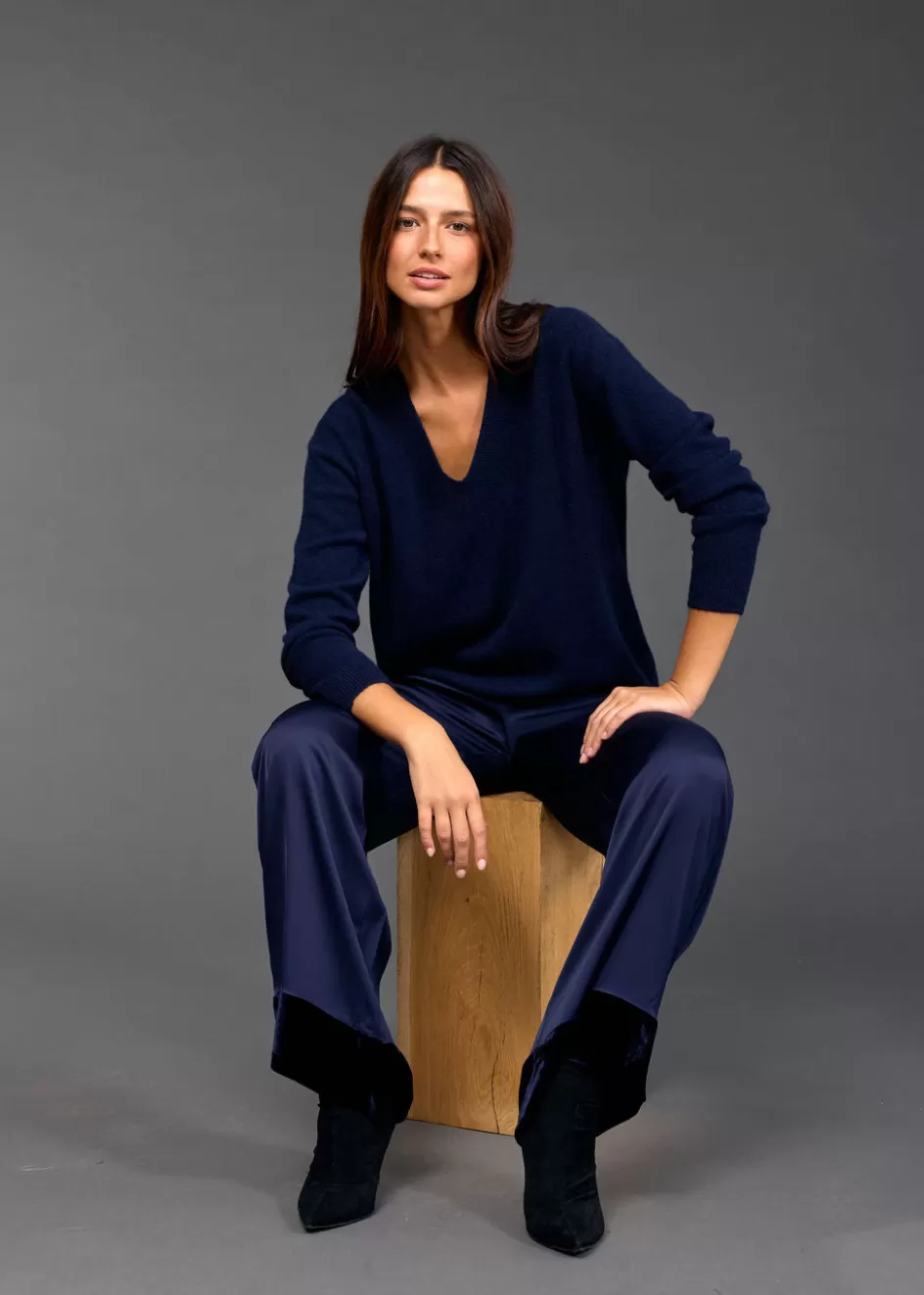 Lauren Vidal Pulls & Gilets-Pull Col V Logan Nuit