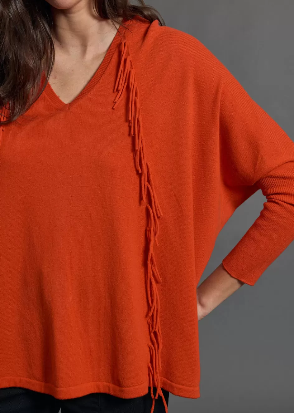 Lauren Vidal Pulls & Gilets-Pull Frangé en laine Naomi Orange