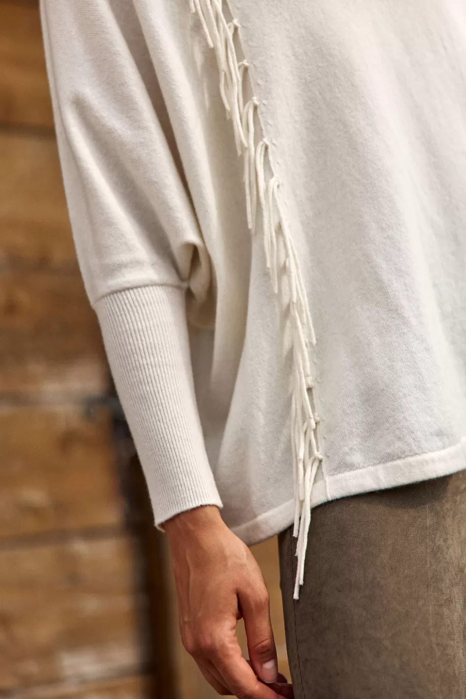 Lauren Vidal Pulls & Gilets-Pull Frangé en laine Naomi Cream