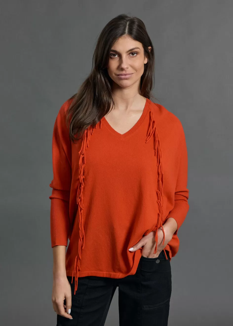 Lauren Vidal Pulls & Gilets-Pull Frangé en laine Naomi Orange