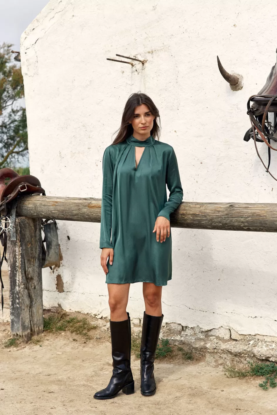Lauren Vidal Robes & Jupes-ROBE COURTE BABYDOLL ROMANE Green