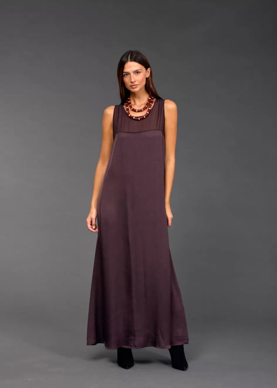 Lauren Vidal Robes & Jupes-ROBE LONGUE DROITE ROMY Raisin