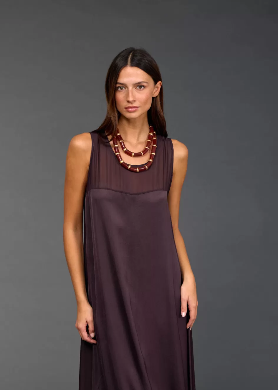 Lauren Vidal Robes & Jupes-ROBE LONGUE DROITE ROMY Raisin