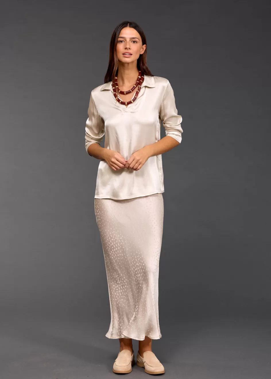 Lauren Vidal Chemises & Blouses-TOP FITTÉ SLOANE Creme